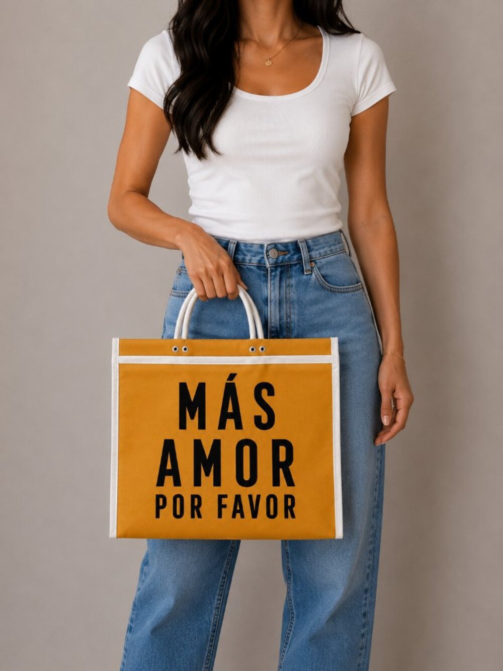 Mexican Tote Bag "Mas Amor Por Favor" - Yellow